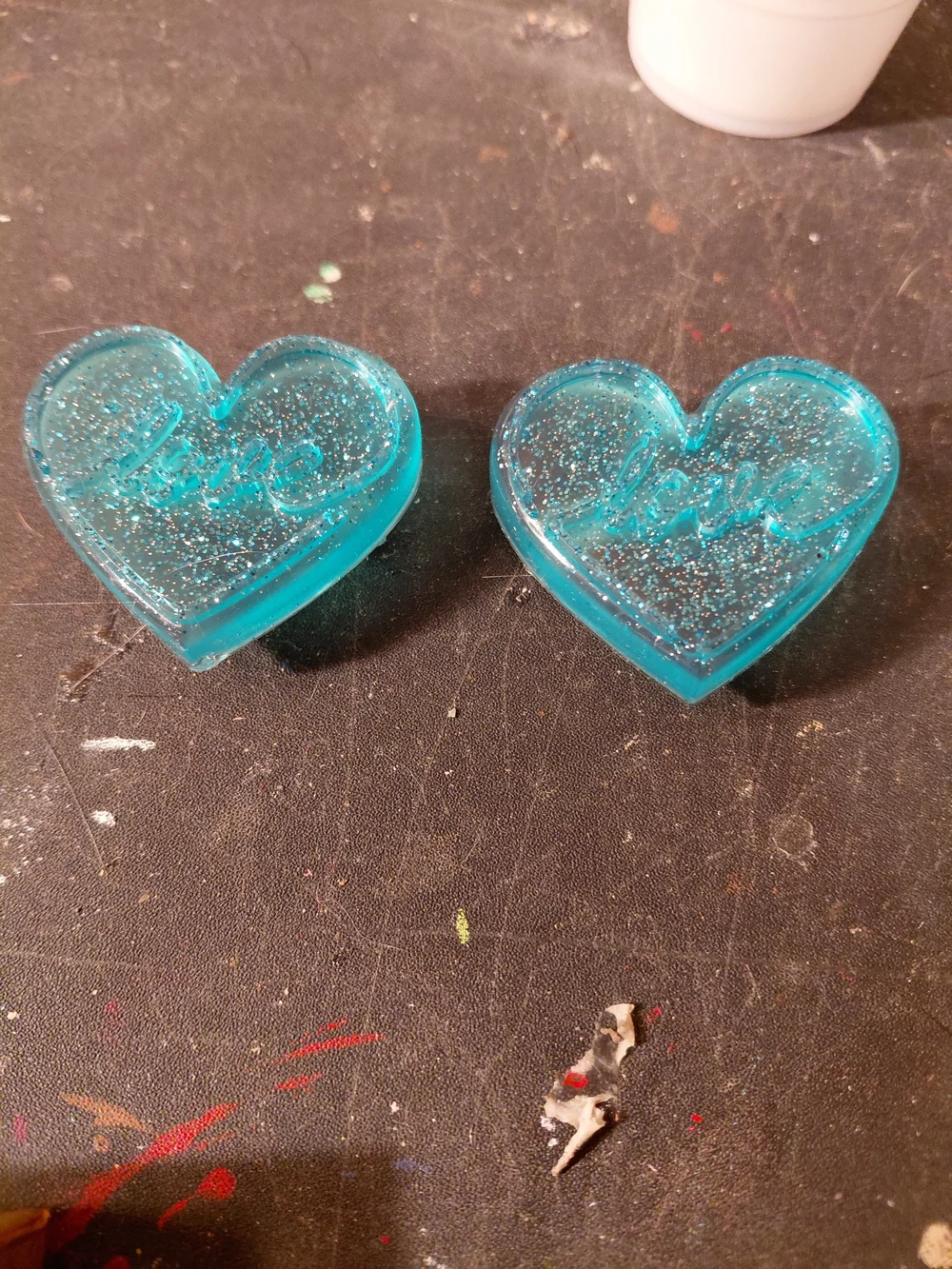 Sparkling Teal Heart Hair Clips - Love Script